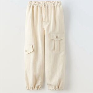 Zara Kids Casual Cream Cargo Pants Girls 11-12 washed never worn